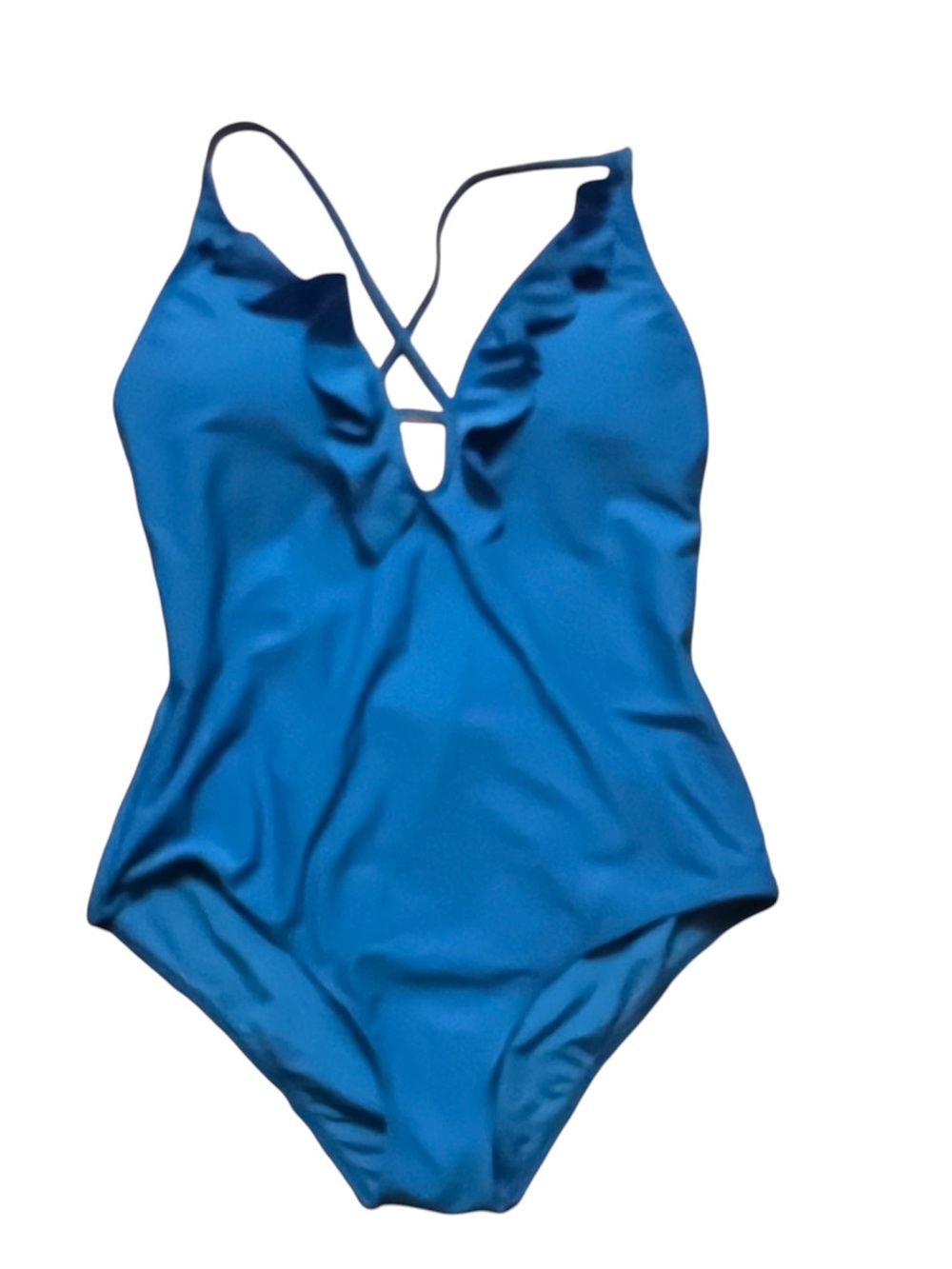 NWT Blue Ruffle Too One Piece Swimsuit V-neck Plunge Bathing Suit